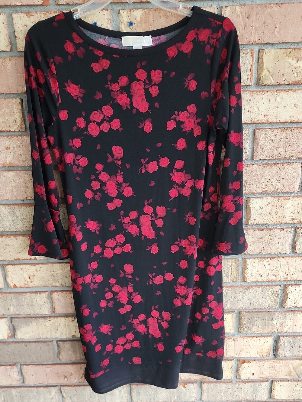 Michael Kors Size Small Black & Red Floral Long-Sleeve Women's Dress‎